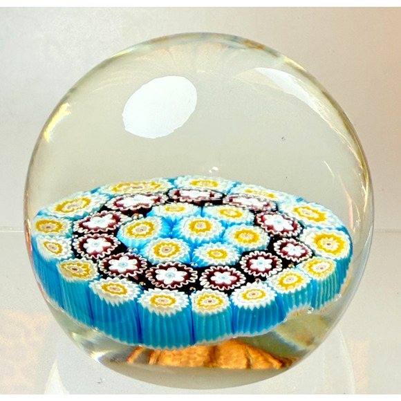 Murano Other - Murano Art Glass Millefiori Paperweight Blue Red Yellow Tightly Packed Canes
